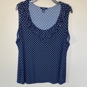 Chaps Navy and White Polka Dot Tank Top Blouse